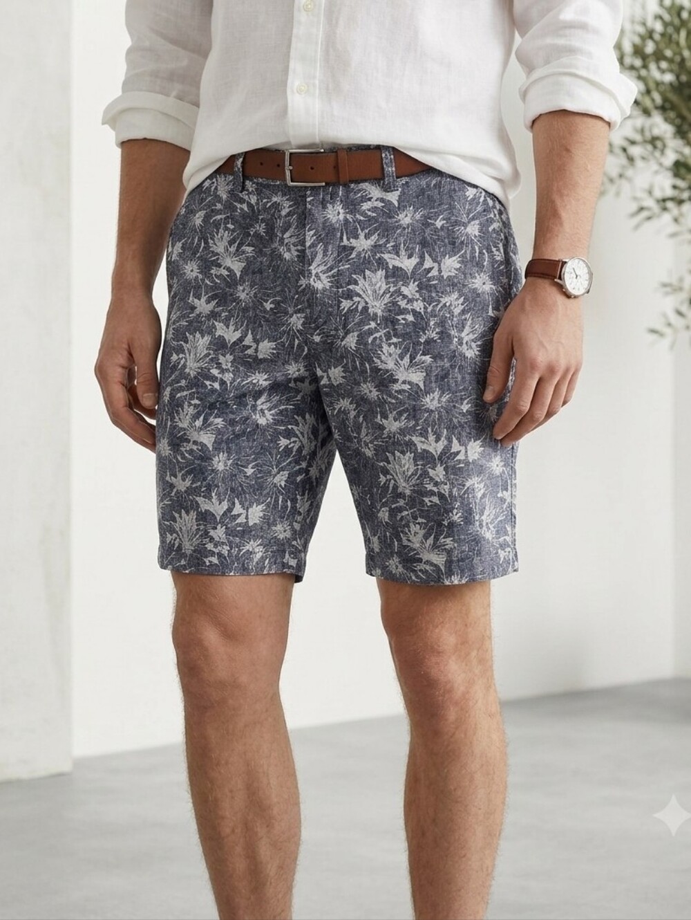 J.Crew Men's Floral Linen Chino Shorts Blue Regular-fit  Resortwear Summer 9'